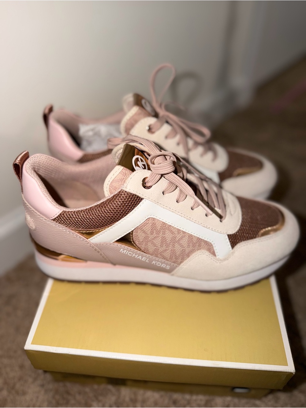 Michael Kors Blush Pink and Rose Gold Logo Trainer Sneakers